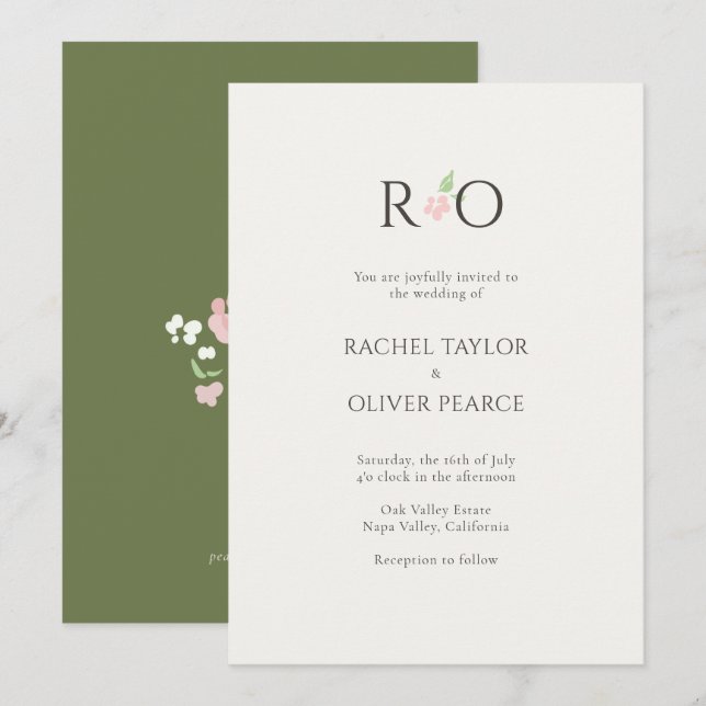 Convite Ivory & Green | Chic Watercolor Floral Wedding  (Frente/Verso)