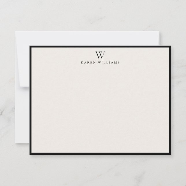 Convite ivory Initial Bold Black Border note card (Frente)