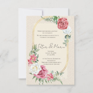 Convite Ivory Lace Elegant Beige Floral
