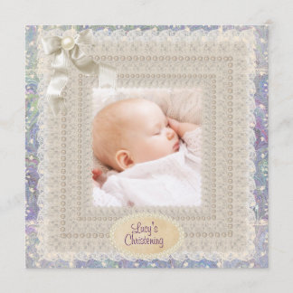 Convite Ivory Lace Pearls Pink Purple Girls Foto Christen