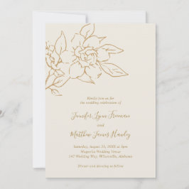 Convite Ivory Line Art Floral Elegant Wedding