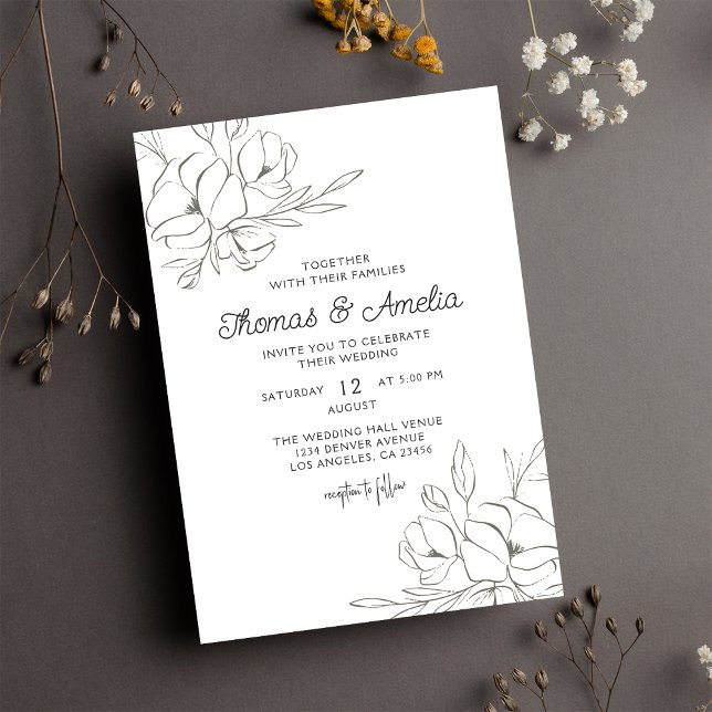 Convite Ivory Magnolia Elegant Floral Wedding (Criador carregado)