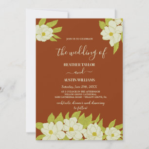 Convite Ivory Magnolia Flower Rusty Wedding