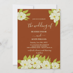 Convite Ivory Magnolia Flower Rusty Wedding