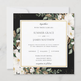Convite Ivory Magnolias Cotton Floral Greenery Casamento