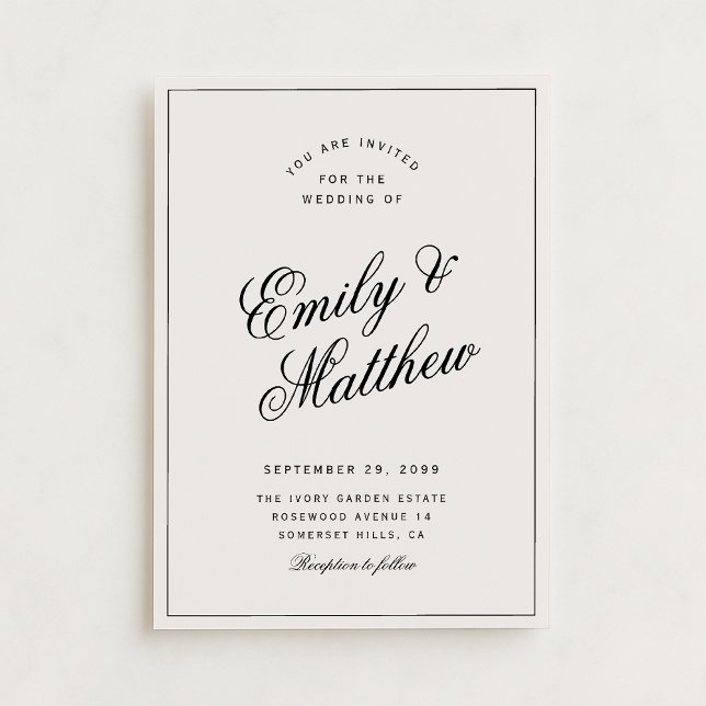 Convite Ivory Modern Script Wedding Invitation (Criador carregado)