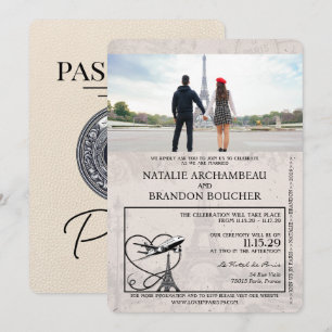 Convite Ivory Paris Passport Wedding