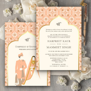 Convite Ivory Peach Pattern Anand Karaj Sikh Wedding