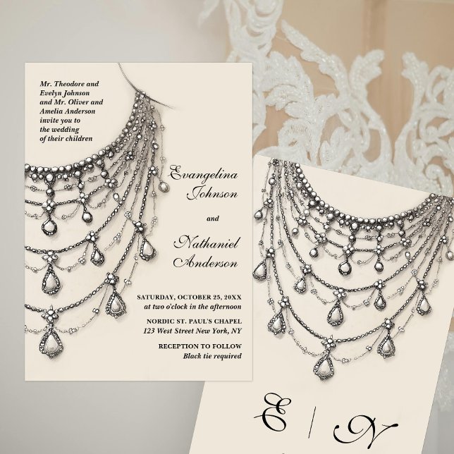 Convite Ivory Pearl Necklace Sketch Drawing Wedding (Criador carregado)