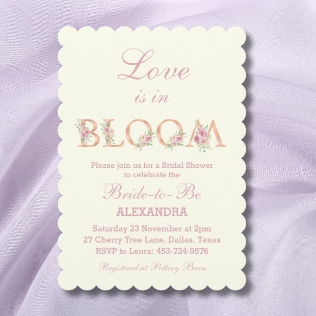 Convite Ivory Pink Roses Love is in Bloom Bridal Shower (Criador carregado)