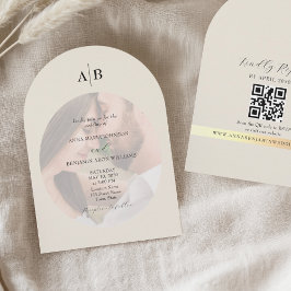 Convite Ivory QR Code and Monogram Photo Wedding