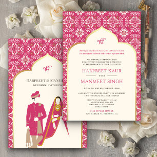 Convite Ivory Rani Padrão Rosa Anand Karaj Casamento Sikh