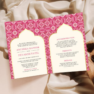 Convite Ivory Rani Pink Padrão Tudo em Um Casamento Indian