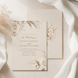 Convite Ivory Roses & Dried Flowers Wedding Invitation