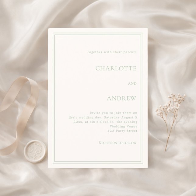 Convite Ivory sage green elegant simple luxury wedding (Criador carregado)