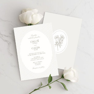Convite Ivory & Sand Oval Botânico de Listras para Casam