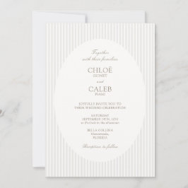 Convite Ivory & Sand | Stripe Botanical Oval Wedding