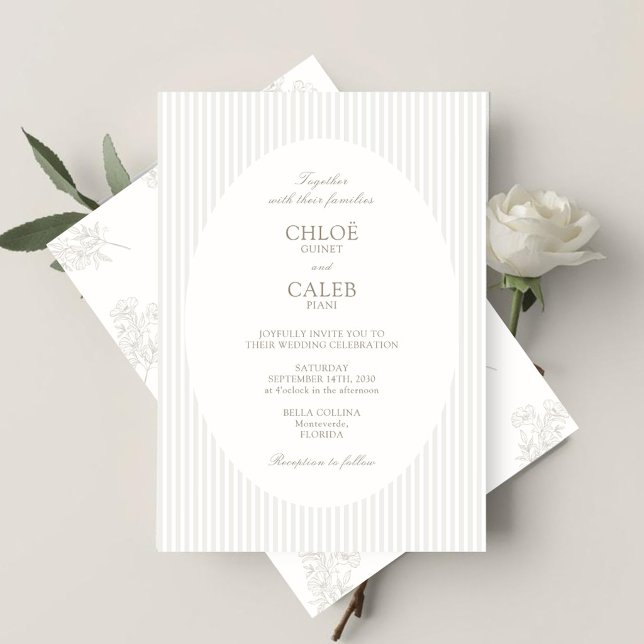Convite Ivory & Sand | Stripe Botanical Wedding Invitation (Criador carregado)