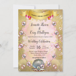 Convite Ivory Silk, Dourados rendas e pérolas e mármore