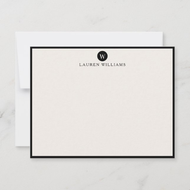Convite ivory, Single Initial  Black Border Note card (Frente)
