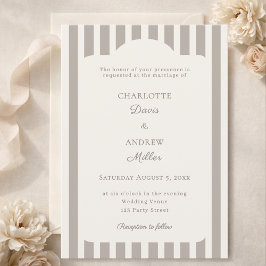 Convite Ivory Taupe Neutral Striped Wedding 