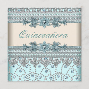 Convite Ivory Teal Blue Quinceanera
