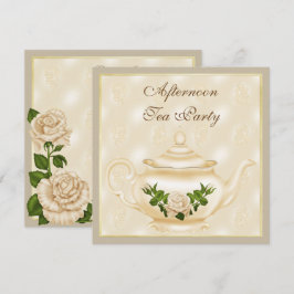 Convite Ivory Teapot e Rosas Tarde Chá