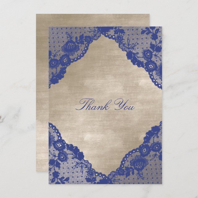 Convite Ivory Velvet Royal Blue Marinho Lace Obrigado (Frente/Verso)