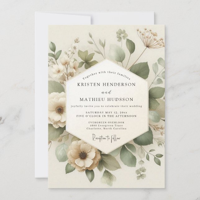 Convite Ivory Verdant Meadow Wedding (Frente)