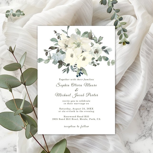 Convite Ivory Watercolor Floral Sage Casamento Verde (Criador carregado)