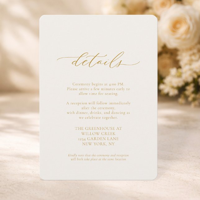 Convite Ivory Wedding Details Card with Calligraphy (Criador carregado)