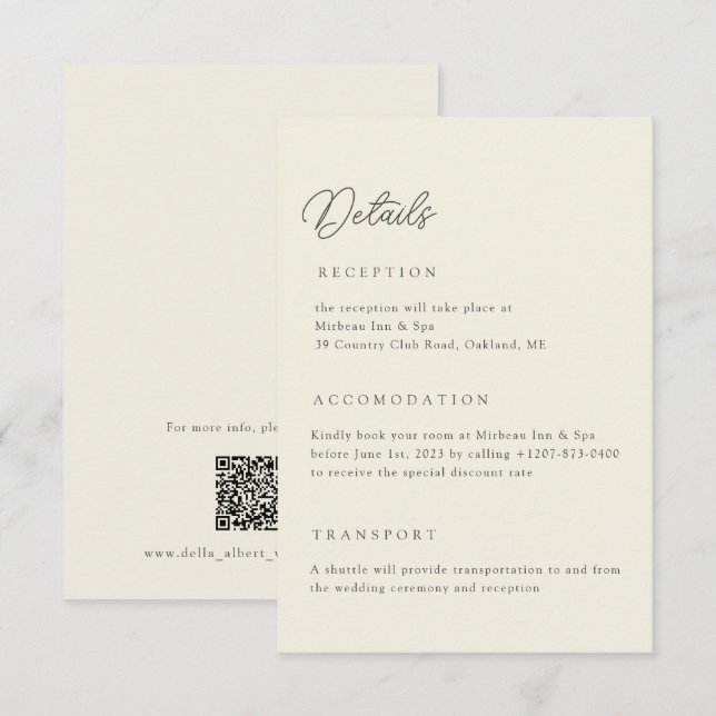 Convite Ivory Wedding Details Qr Code Enclosure Card (Frente/Verso)