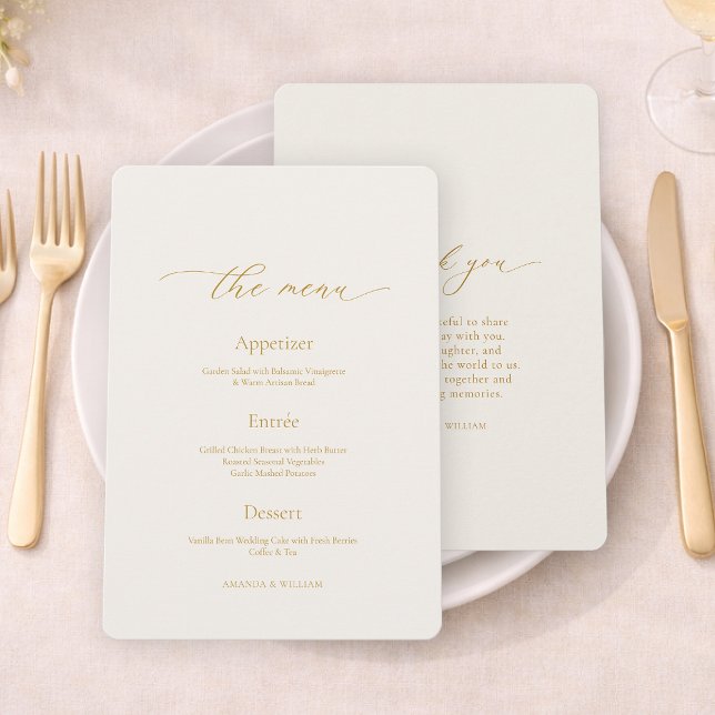 Convite Ivory Wedding Menu with Elegant Calligraphy (Criador carregado)