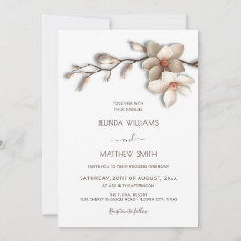 Convite Ivory White 3D Magnolia Flower Minimalist Wedding