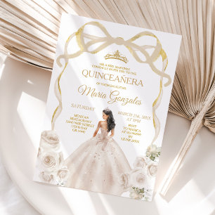 Convite Ivory White Arco Princesa Dourada Quinceañera