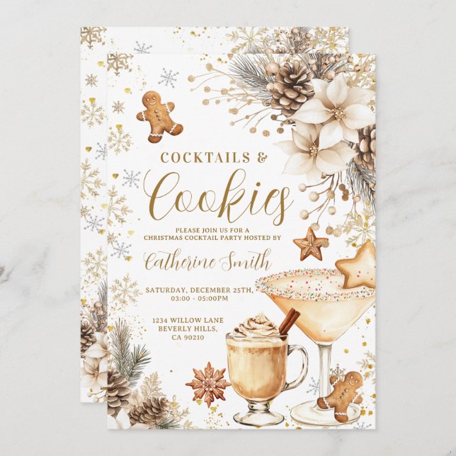 Convite Ivory White Cocktails and Cookies Party Invitation (Frente/Verso)