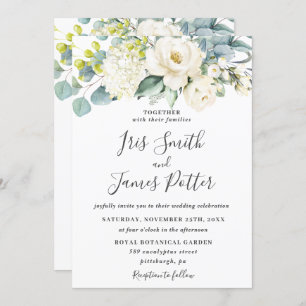 Convite Ivory White Floral Eucalyptus Greenery Casamento