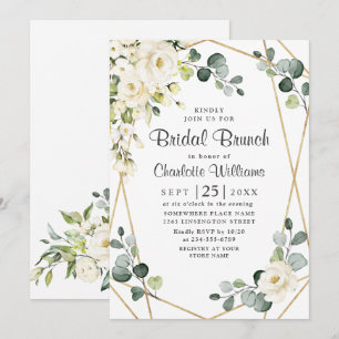 Convite Ivory White Rose Eucalyptus Greenery Bridal Brunch
