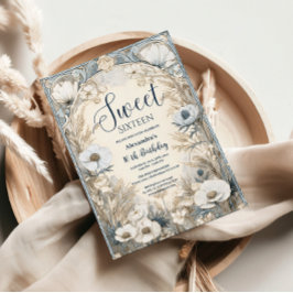 Convite Ivory Wildflower Art Nouveau Sweet Sixteen
