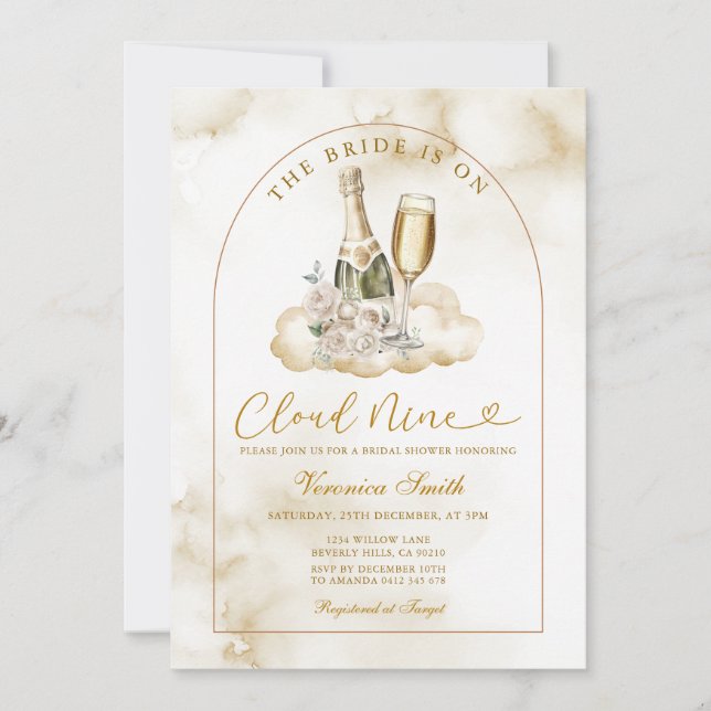 Convite Ivory Wine The Bride is Cloud Nine Bridal Shower (Frente)