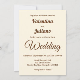 Convite Ivory with Brown Text Wedding Invitation
