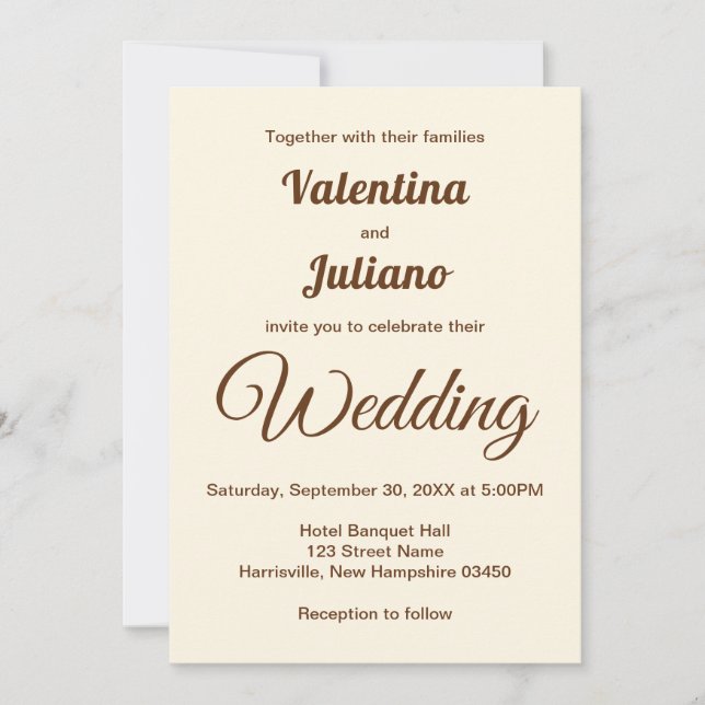 Convite Ivory with Brown Text Wedding Invitation (Frente)