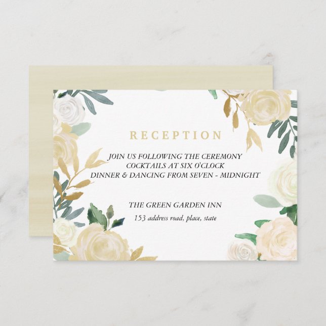Convite Ivory Wreath Recepção de casamento Detalhes Rosa (Frente/Verso)