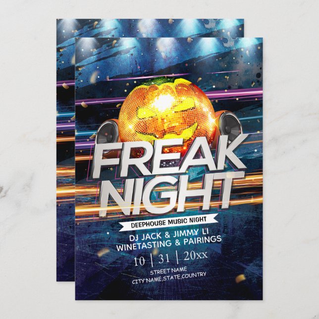 Convite Jack-O-Lantern Disco Ball Freak Night Halloween (Frente/Verso)