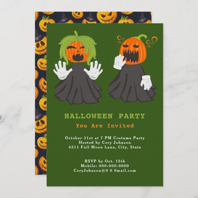 Convite Jack o' Lantern Ghouls Pumpkins Festa de Halloween (Frente/Verso)
