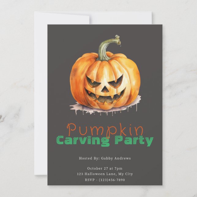 Convite Jack-O' Lanterna Cinza Pumpkin Carving Party (Frente)