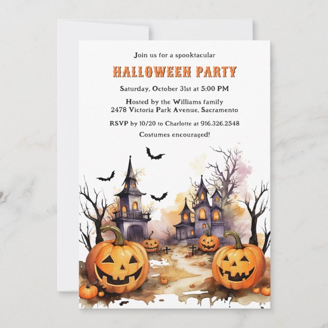 Convite Jack O’Lanterns Bats Witeen Party (Frente)