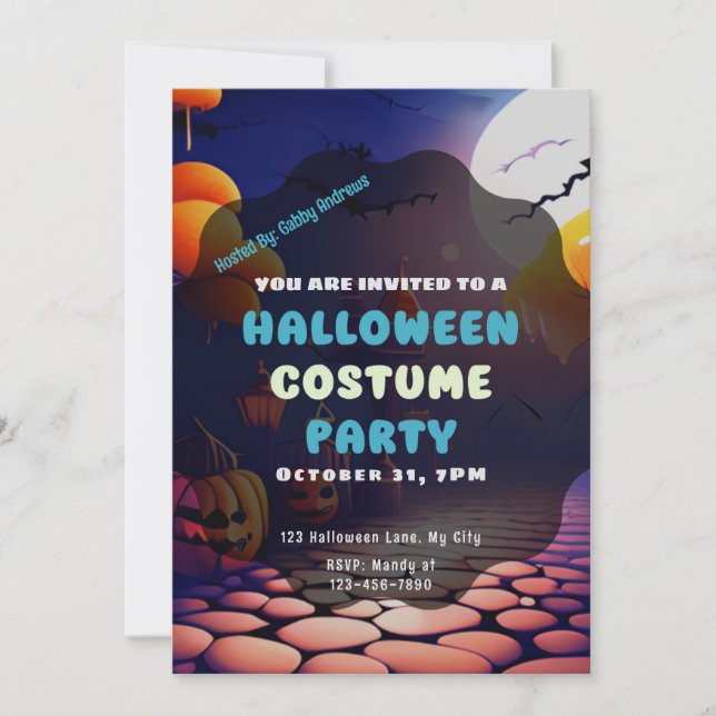 Convite Jack-O'Lanternas Cheia Lua Cheirosa Halloween (Frente)