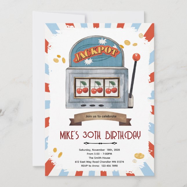 Convite Jackpot casino party theme invitation (Frente)