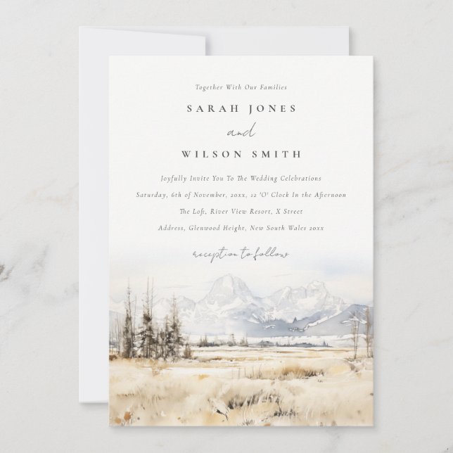 Convite Jackson Hole Wyoming Watercolor Landscape Wedding (Frente)